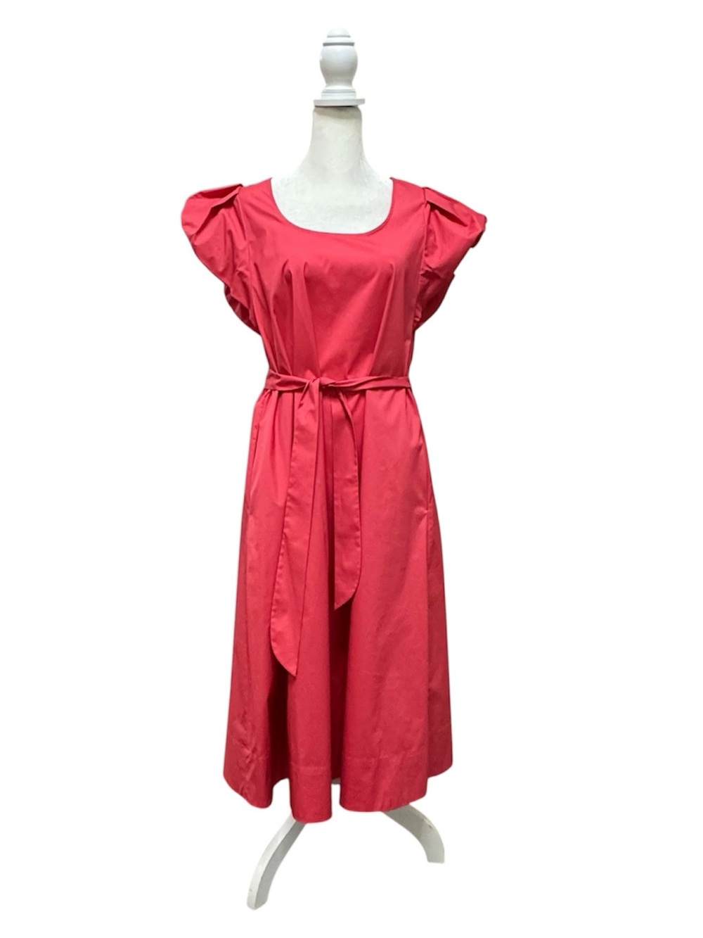 Women's Coral Scoop-Neck Midi Dress with Tie Waist